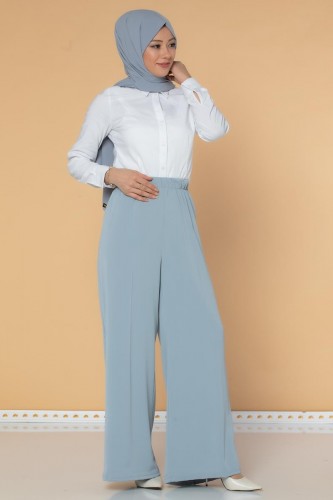 Beli Lastikli Geniş Paça Pantolon-3035 Gri - Thumbnail