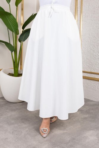 Beli Lastikli Kloş Etek-3035 Beyaz - Modaebva (1)