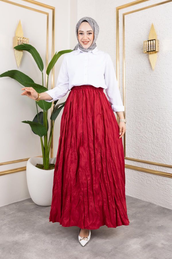 Beli Lastikli Kraş Etek-2040 Bordo