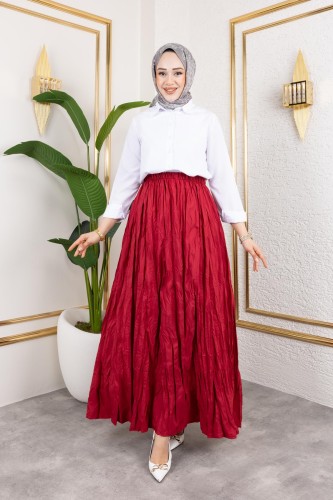 Modaebva - Beli Lastikli Kraş Etek-2040 Bordo (1)