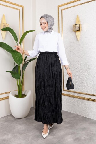 Modaebva - Beli Lastikli Kraş Etek-2040 Siyah