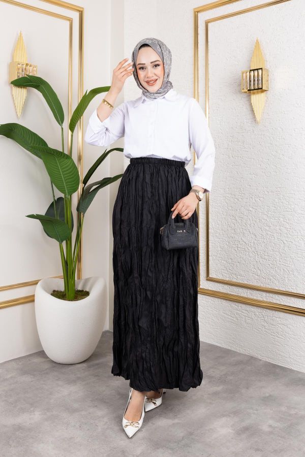 Beli Lastikli Kraş Etek-2040 Siyah