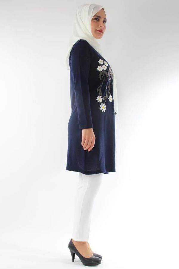 Bisiklet Yaka Çiçekli Triko Tunik-Laci0570