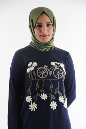 Bisiklet Yaka Çiçekli Triko Tunik-Laci0570 - Thumbnail
