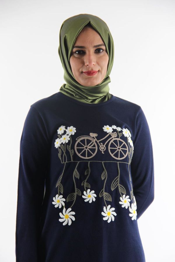 Bisiklet Yaka Çiçekli Triko Tunik-Laci0570