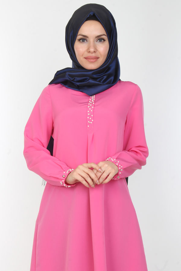 Bisiklet Yaka İnci Detay Tunik-2109Pembe