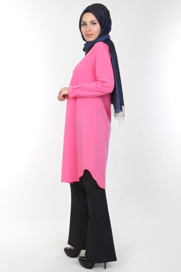 Bisiklet Yaka İnci Detay Tunik-2109Pembe
