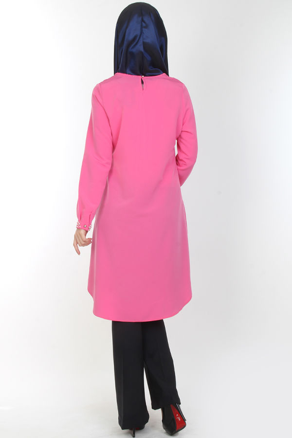 Bisiklet Yaka İnci Detay Tunik-2109Pembe