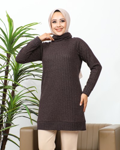 Modaebva - Boğazlı Tunik-3167 Kahve (1)