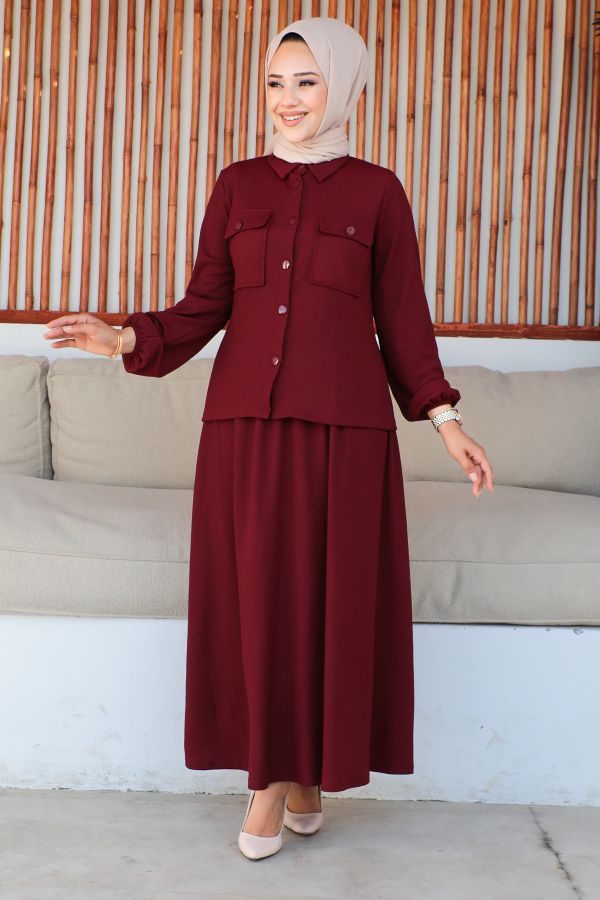 Bürümcük Kumaş Etekli Takım-3152 Bordo