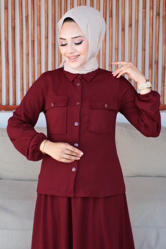 Modaebva - Bürümcük Kumaş Etekli Takım-3152 Bordo (1)