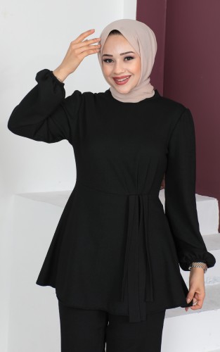 Modaebva - Bürümcük Kumaş İkili Takım-3135 Siyah (1)