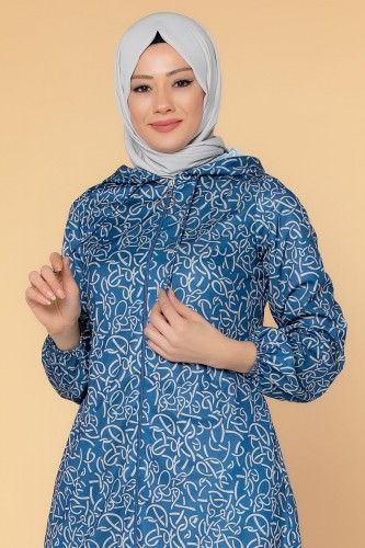 Cepli Üçlü Tesettür Kombin-3037 İndigo - 3