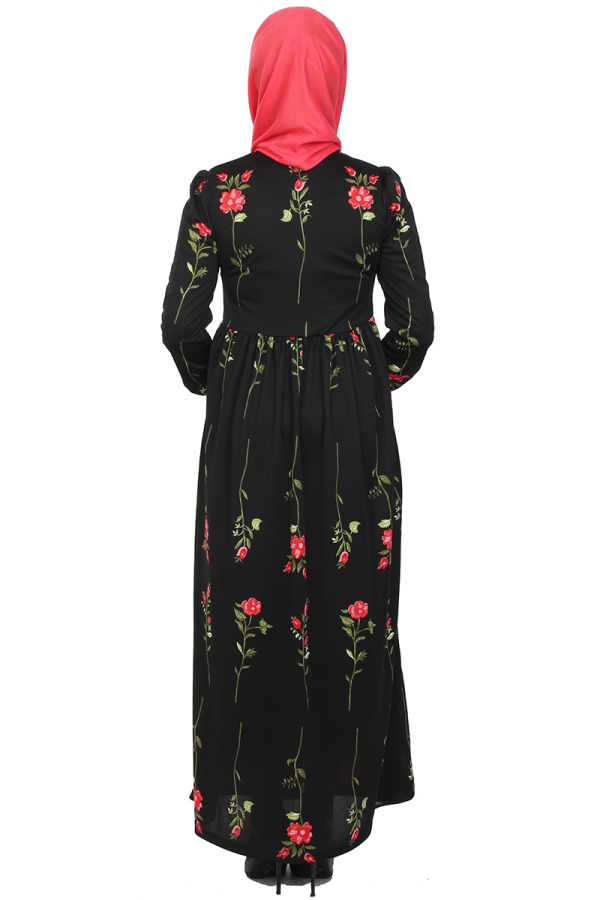 Çiçek Desen Elbise-siyah1013
