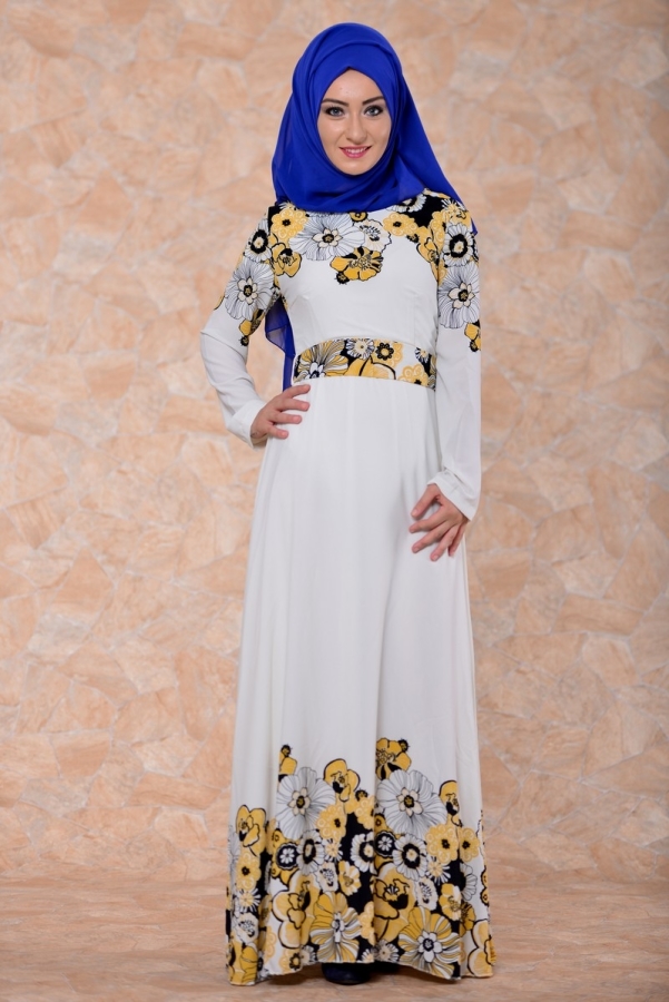 Çiçek Desenli Elbise Sarı-12765