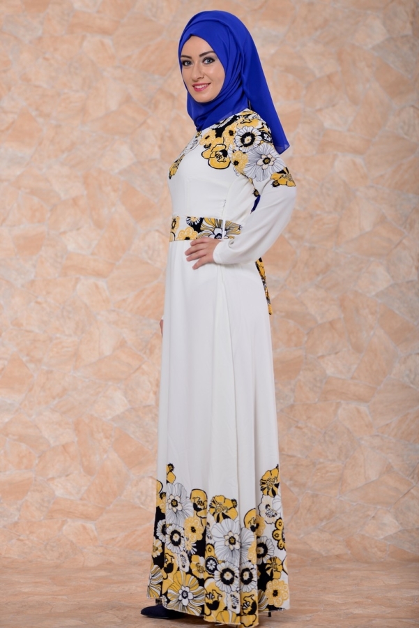 Çiçek Desenli Elbise Sarı-12765