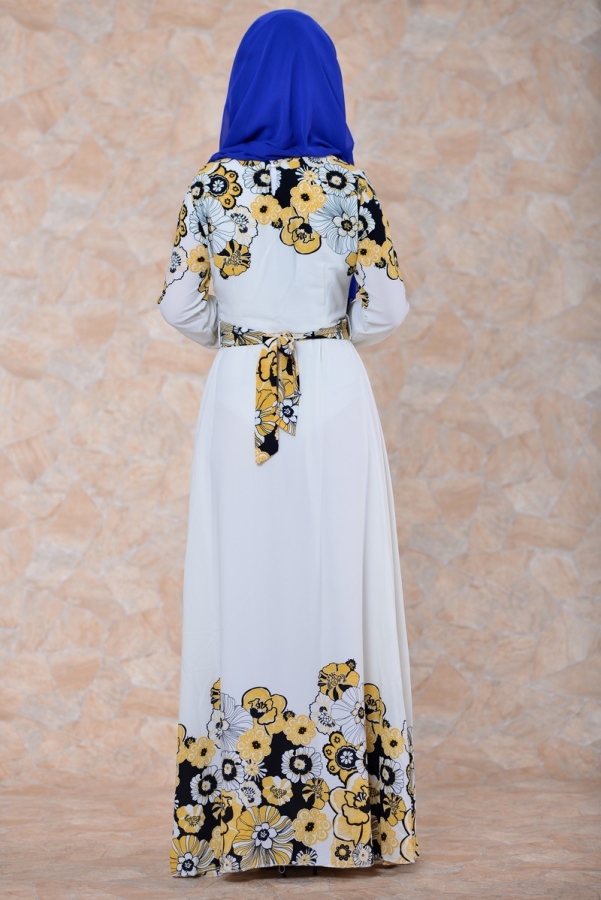 Çiçek Desenli Elbise Sarı-12765