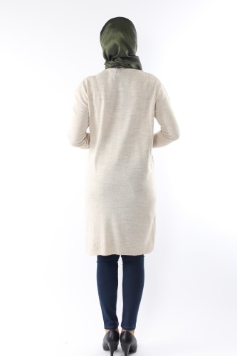 Çiçek Detay Triko Tunik-Krem0557 - Thumbnail
