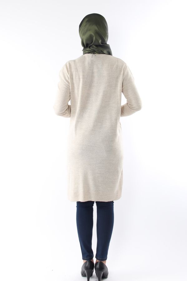 Çiçek Detay Triko Tunik-Krem0557