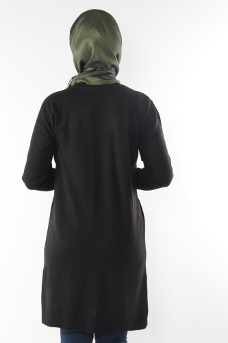 Çiçek Detay Triko Tunik-Siyah0557 - Thumbnail