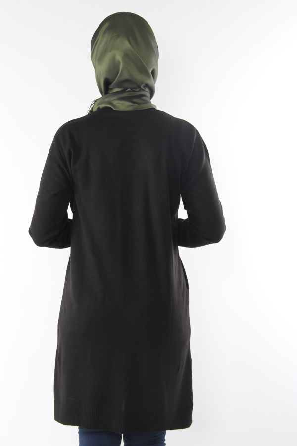 Çiçek Detay Triko Tunik-Siyah0557