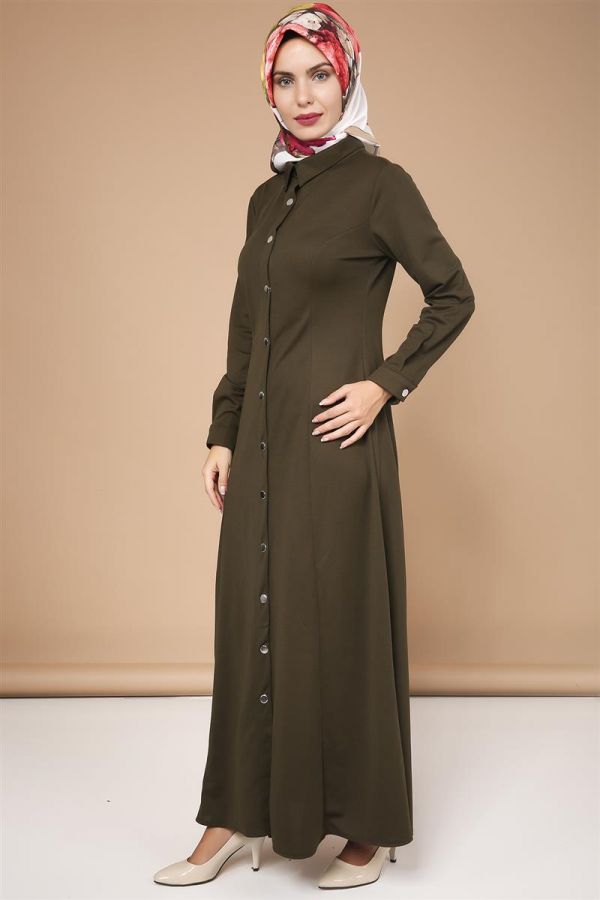 Çıtçıtlı ferace-3497Hakiyeşili - 3