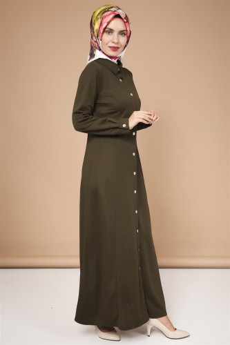 Çıtçıtlı ferace-3497Hakiyeşili - 4