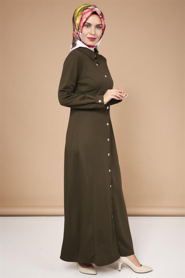 Çıtçıtlı ferace-3497Hakiyeşili - 4