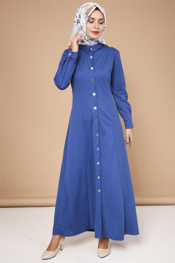 Çıtçıtlı ferace-3497indigo - 1