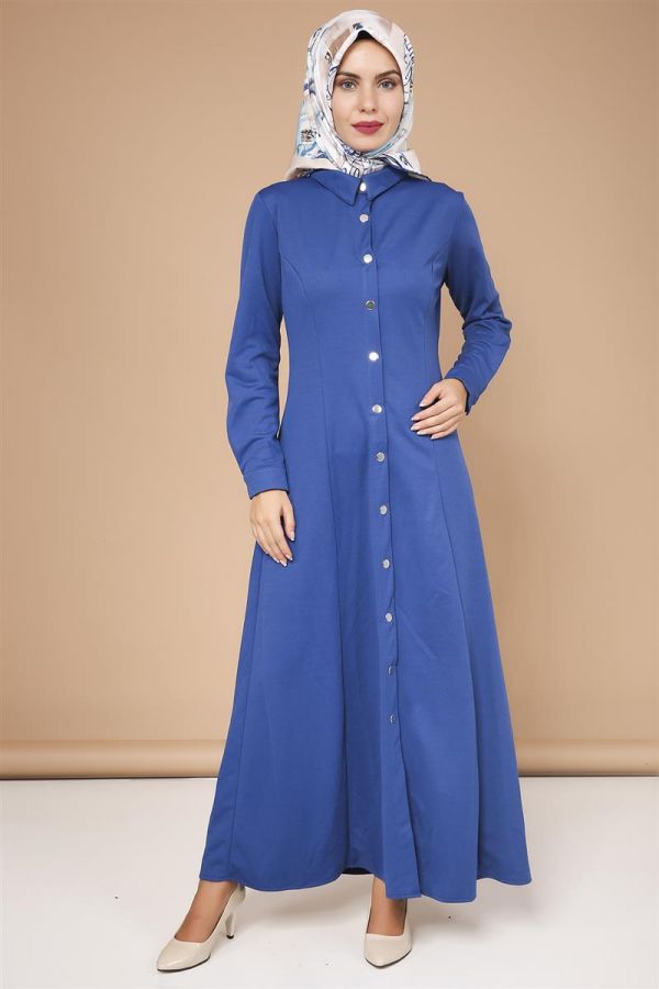 Çıtçıtlı ferace-3497indigo - 3