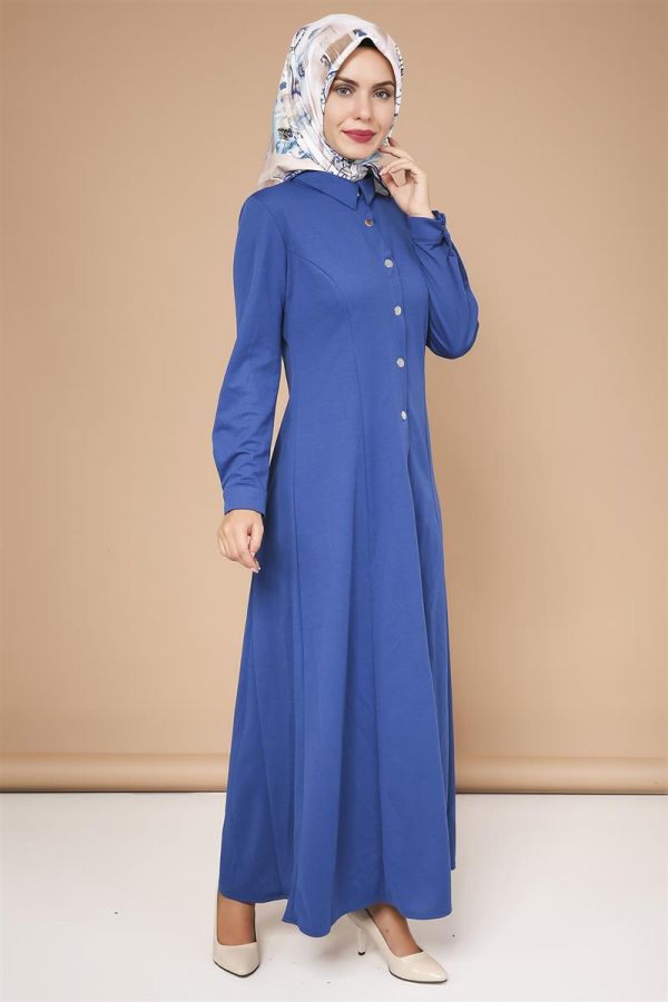 Çıtçıtlı ferace-3497indigo - 4