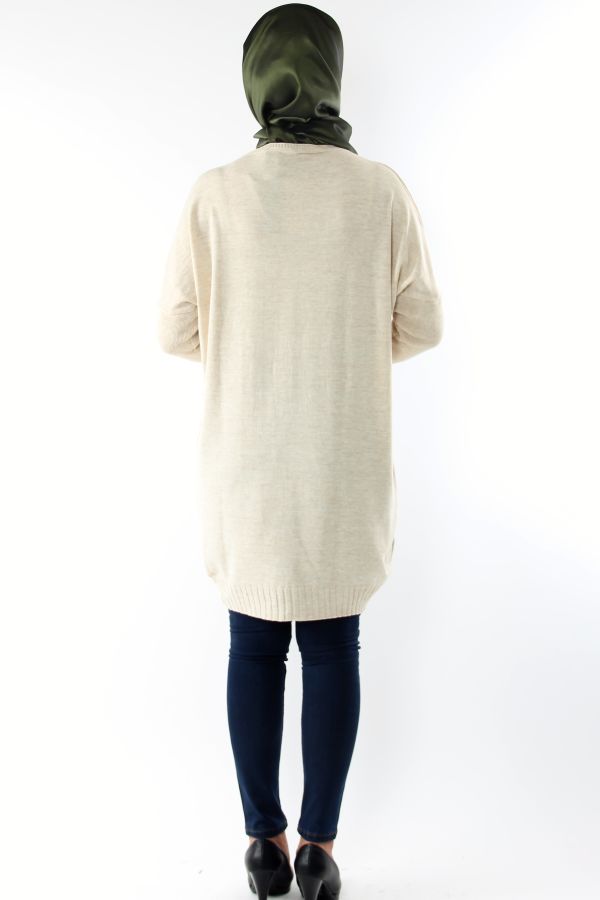 Çizgi Detay Triko Tunik-Krem0559