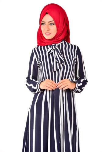 Modaebva - Çizgili Kravatlı Tunik Lacivert-4044 (1)