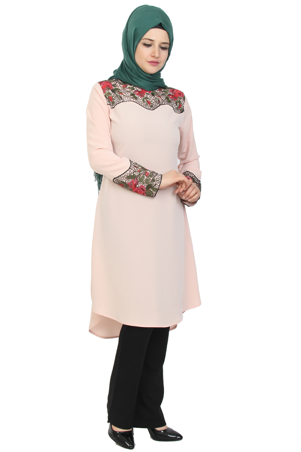 Dantel İşlemeli Tunik-Pudra0515