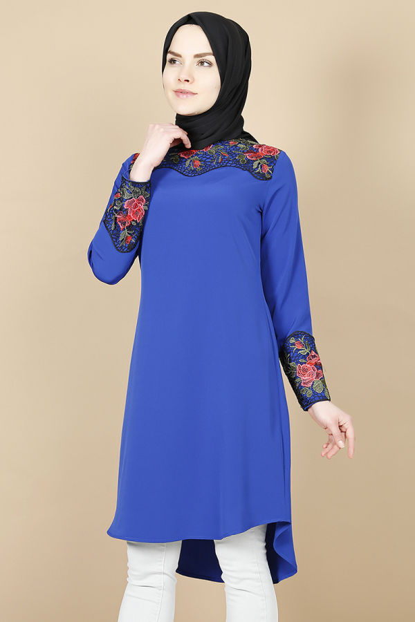 Dantel İşlemeli Tunik-Mavi0515