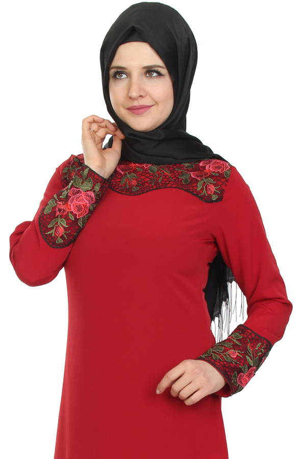 Dantel İşlemeli Tunik-Bordo0515