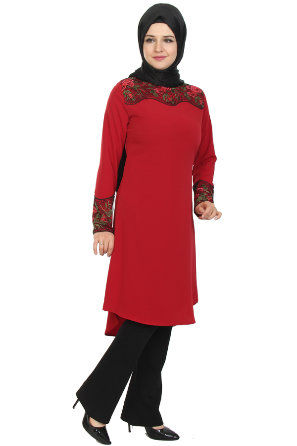 Dantel İşlemeli Tunik-Bordo0515