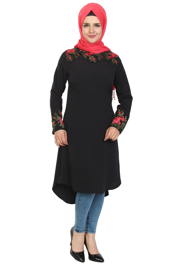 Dantel İşlemeli Tunik-Siyah0515