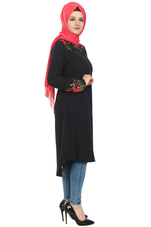 Dantel İşlemeli Tunik-Siyah0515