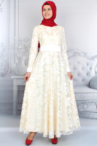 Dantelli Kemerli Abiye-3286 - Thumbnail