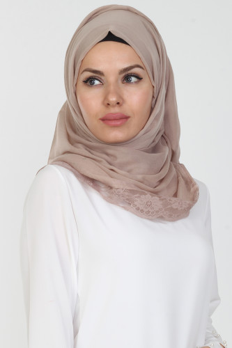 Modaebva - Defne Dantelli Şal-503Kahve