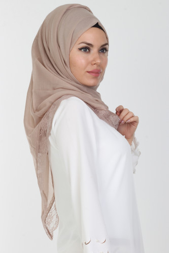 Modaebva - Defne Dantelli Şal-503Kahve (1)