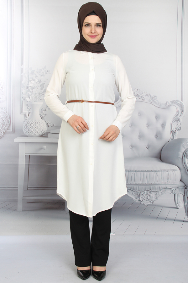 Deri Kemerli Tunik-Beyaz1007