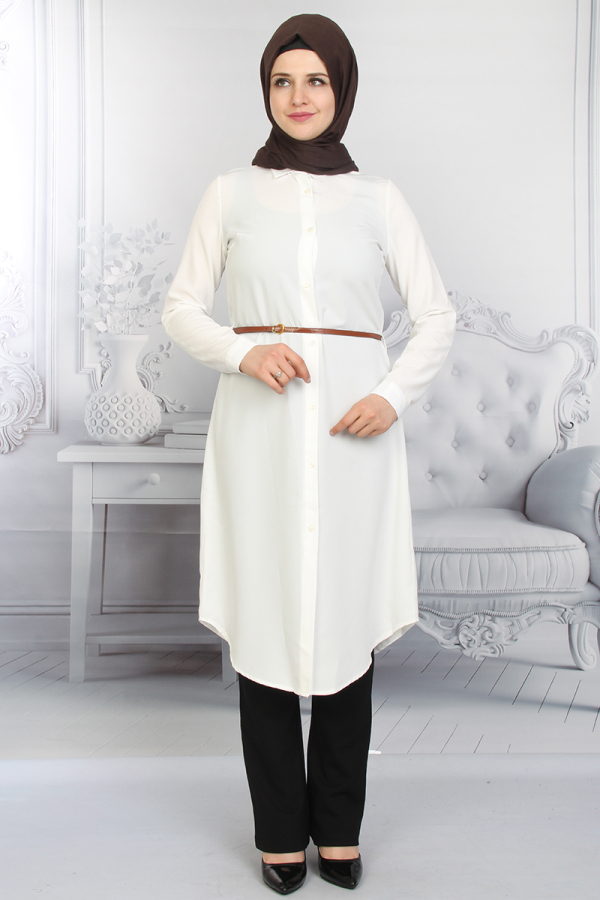 Deri Kemerli Tunik-Beyaz1007