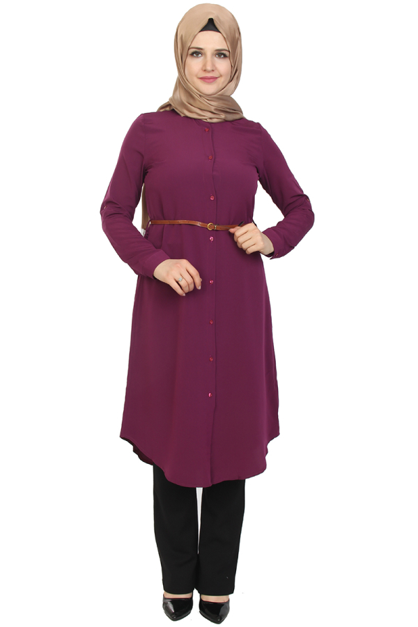 Deri Kemerli Tunik-Mürdüm1007