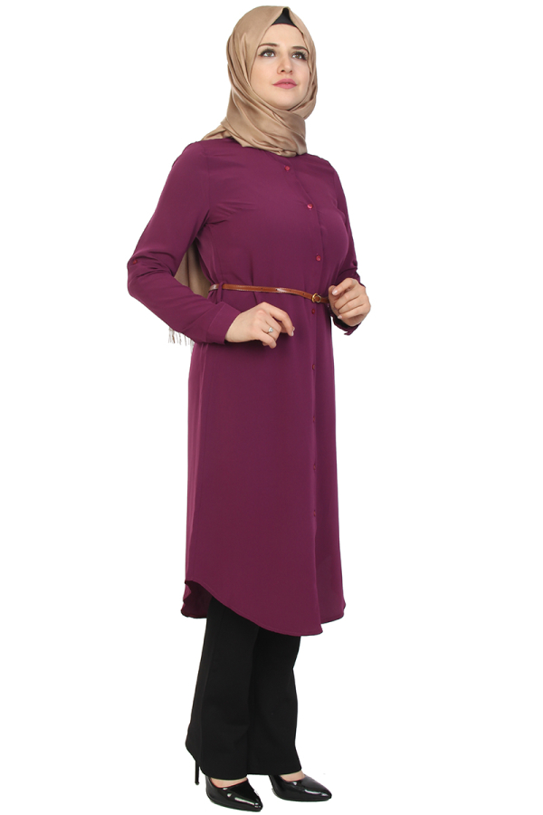 Deri Kemerli Tunik-Mürdüm1007