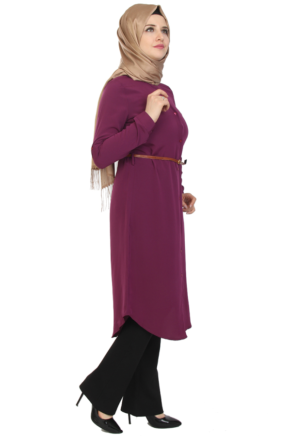 Deri Kemerli Tunik-Mürdüm1007