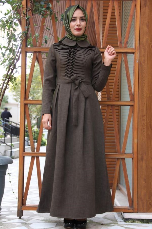 Drape Ve Kemerli Elbise Haki Yeşili-ZRD1152