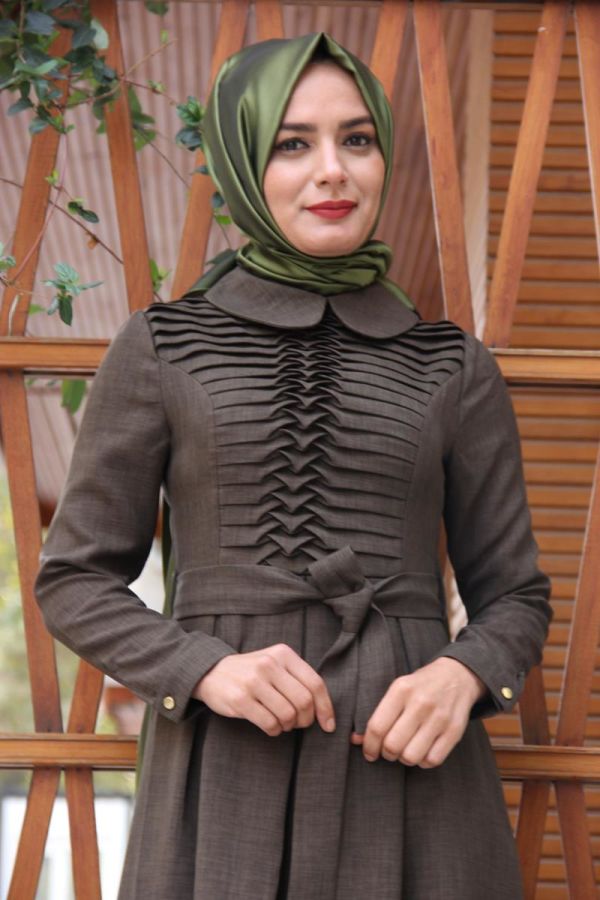 Drape Ve Kemerli Elbise Haki Yeşili-ZRD1152