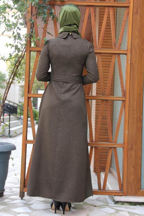 Drape Ve Kemerli Elbise Haki Yeşili-ZRD1152